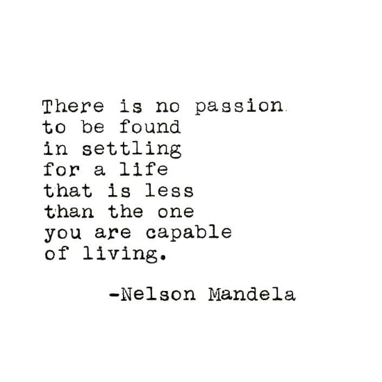 There is no passion to be found in settling for a life that is less than the one you are capable of living. Nelson Mandela - www.betterwithcake.com
