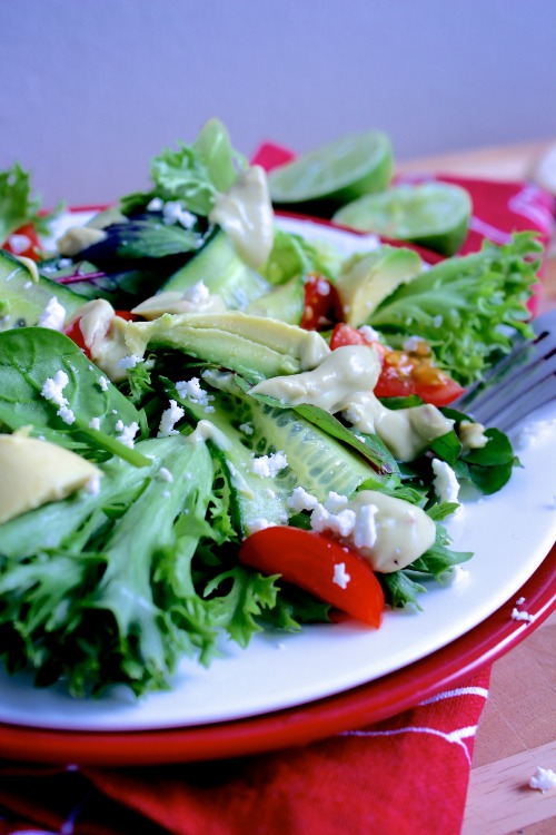 Creamy Avocado Dressing - Salad - www.betterwithcake.com