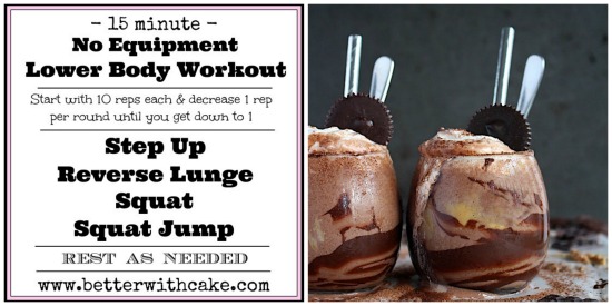 Healthy Dark Chocolate Almond Butter Cup Shake & a 15 minute - No Equipment - Leg Workout - www.betterwithcake.com