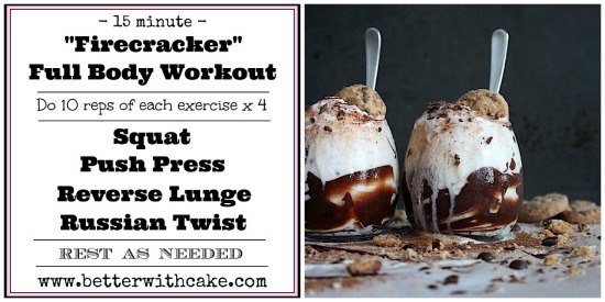 Healthy choc chip cookie dough shake & a 15 minute full body workout - www.betterwithcake.com