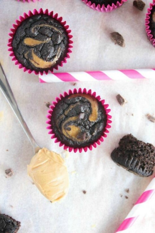 Double Chocolate Peanut Butter Mini Muffins {Grain free & Paleo friendly}
