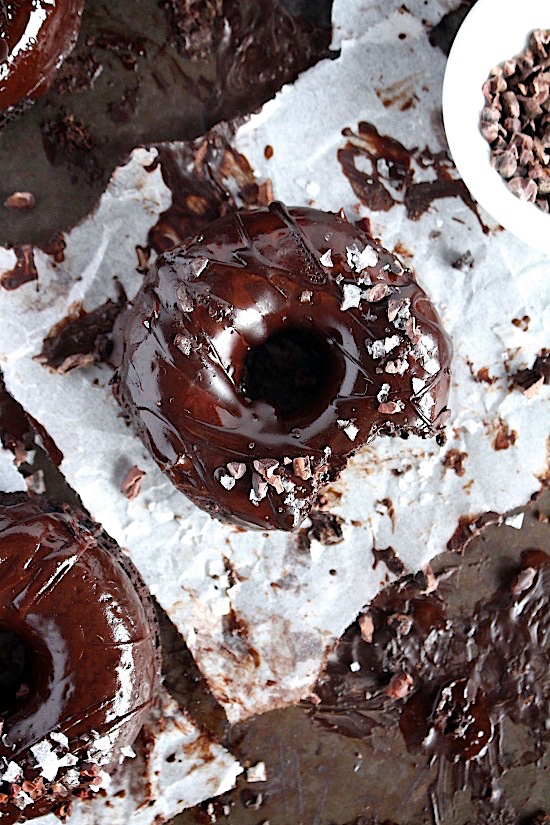 {Baked} Choc Chip Mocha Donuts with Salted Dark Chocolate Espresso Glaze {Gluten Free - Dairy Free - Refined Sugar Free - Low Carb - Vegan - Keto - Paleo} - www.betterwithcake.com