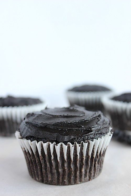 Small Batch Double Chocolate Cupcakes with Raw Chocolate Frosting {Gluten Free, Dairy Free & Paleo Friendly} - www.betterwithcake.com