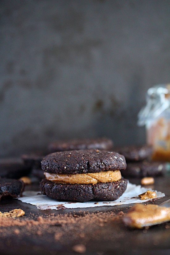 Salted Dark Chocolate Almond Butter Cookie Sandwiches {Keto - Gluten Free - Dairy Free - Egg Free - Low Carb - Vegan - Paleo} - www.betterwithcake.com