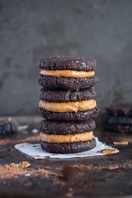 Salted Dark Chocolate Almond Butter Cookie Sandwiches {Keto - Gluten Free - Dairy Free - Egg Free - Low Carb - Vegan - Paleo} - www.betterwithcake.com