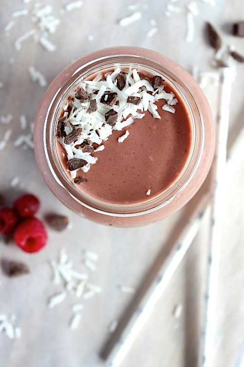Chocolate Raspberry and Coconut Shake {Vegan, Dairy Free, Gluten Free & Paleo Friendly}  - www.betterwithcake.com