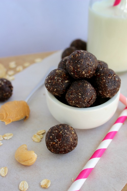 Healthy Double Chocolate Peanut Butter Cookie Dough Energy  BItes - www.betterwithcake.com