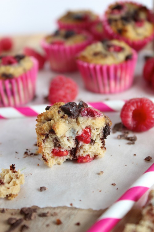 Coconut, Raspberry & Dark  Chocolate Mini Muffins {Low carb, Grain Free & Paleo Friendly} - www.betterwithcake.com