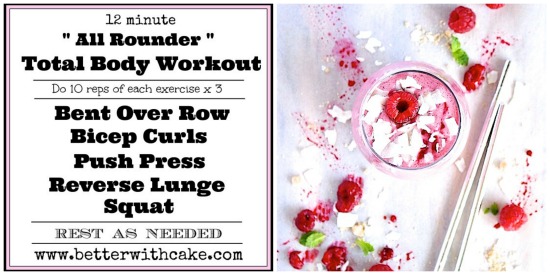 {Dairy Free} Raspberry Cheesecake Shake & A 12 Minute Total Body Workout