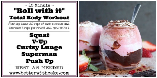 Chocolate Covered Strawberry Shake & A 15 min {No Equipment} Total Body Workout