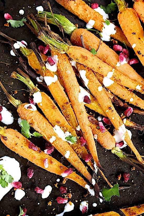 Rockin’ Moroccan Roasted Carrots with Spicy Tahini and Lime Dressing