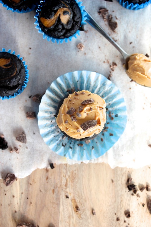 Flourless Double Chocolate Peanut Butter Mini Muffins