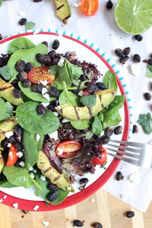Grilled Avocado and “Popcorn” Bean Salad