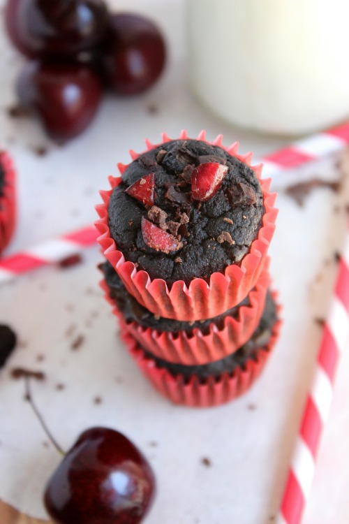 Double Chocolate Black Forest Mini Cupcakes {Grain Free & Paleo Friendly}
