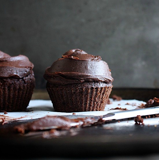 One Bowl {Flourless} Rich Chocolate Cupcakes Cakes for Two