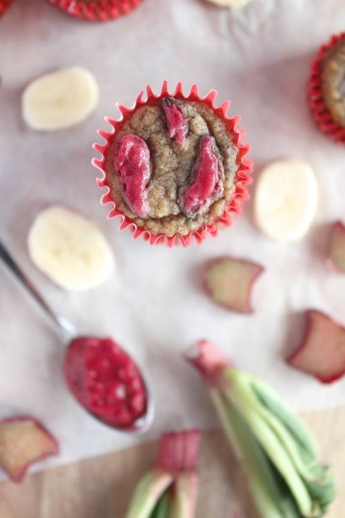 Banana and Rhubarb Mini Muffins {Low carb, grain free & Paleo friendly}