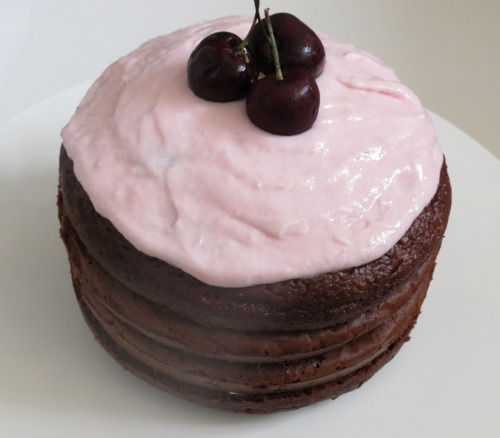 Chocolate Stack cake with Cherry Yoghurt Frosting