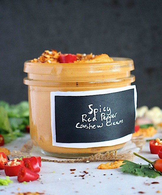 Spicy, Roasted Garlic and Char-grilled Red Pepper Cashew Cream {Vegan, Gluten Free, Dairy Free, Keto, Paleo, Whole30 Friendly}