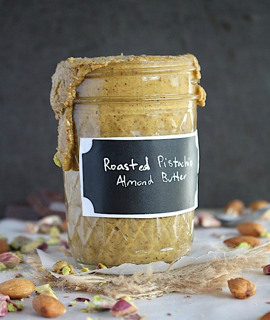 Healthy, Homemade Salted Roasted Pistachio Almond Butter