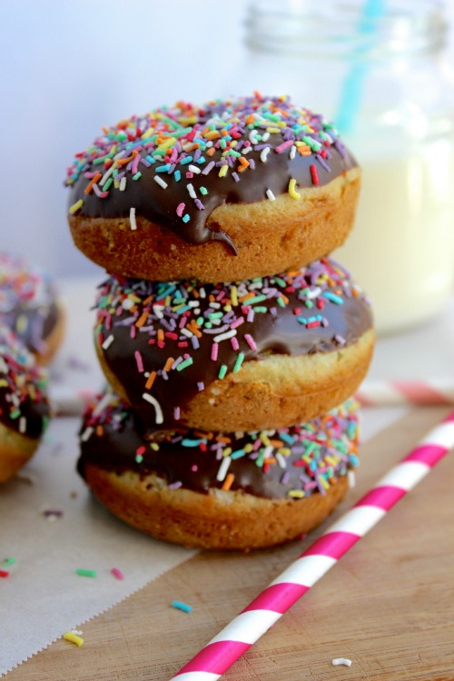 Vanilla Funfetti Donuts {Baked} with Chocolate Hardshell Glaze – Gluten Free – Grain Free – Paleo