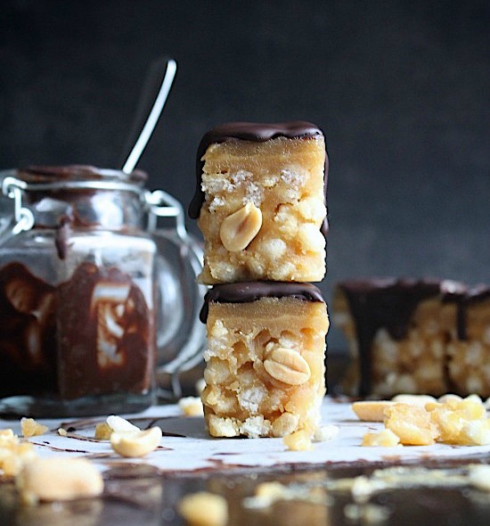 {Date Free} Caramel Peanut Butter Crunch Bars – Snickers Crisper Copycat