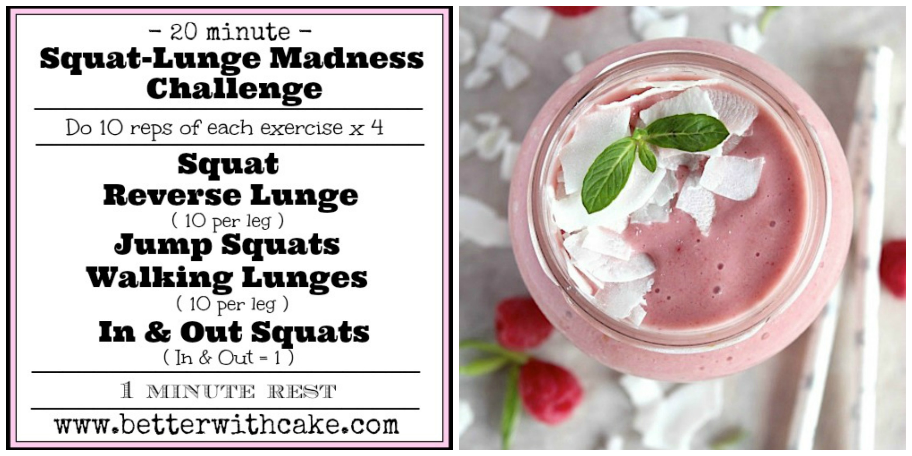 Fit Friday Fun – a 20 Minute Squat-Lunge Madness Challenge & A Bonus Peach and Raspberry Coconut Dream Smoothie Recipe