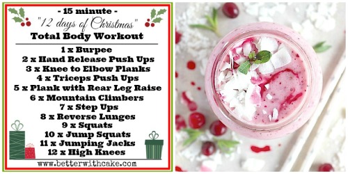 A 15 minute {No Equipment} “12 Days of Christmas” Total Body Workout & A Cranberry-Vanilla Coconut Cream Smoothie