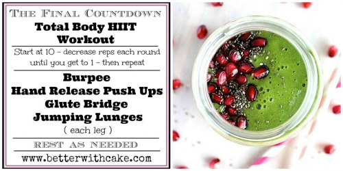 “The Final Countdown” – 15 Minute {NO Equipment} Total Body HIIT Workout & A Energizing Green Apple Super Smoothie