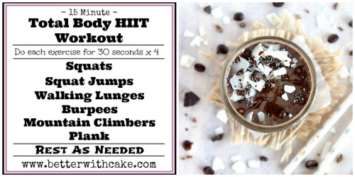 A 15 Minute {No Equipment} Total Body HIIT Workout & A Bonus Espresso Choc Chip Super Smoothie Recipe