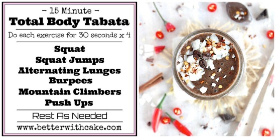 15 Minute {No Equipment} Total Body Tabata Workout & A “Cacao Kapow” Super Smoothie