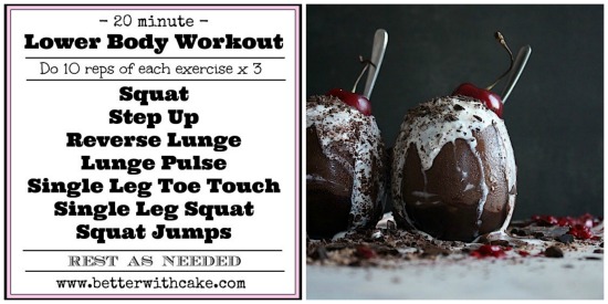 {Sugar Free} Black Forest Cheesecake Shake & 20 min {at home} Lower Body Workout