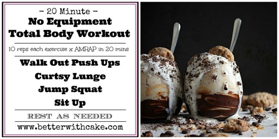 Peanut Butter Choc Chip Cookie Dough Thickshake & 20 Minute {No Equipment} Total Body Workout