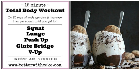 {Sugar Free} Salted Caramel Choc Chip Cookie Dough Crunch Shake & A 15 min {No Equipment} Total Body Workout