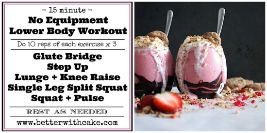 Sugar Free Strawberry Shortcake Shake & 15 minute – No Equipment – Lower body Workout