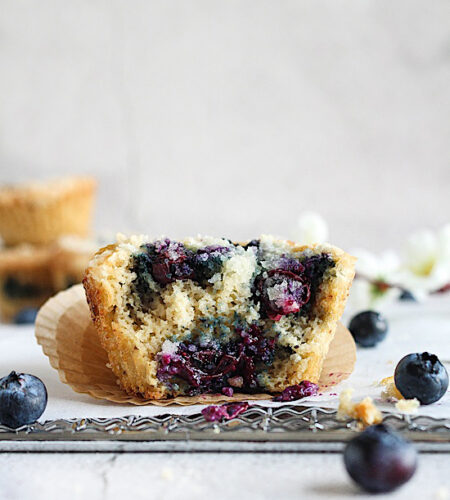 {Low Carb – Gluten Free} Basic Bakery Style Blueberry Coffee Cake Muffins