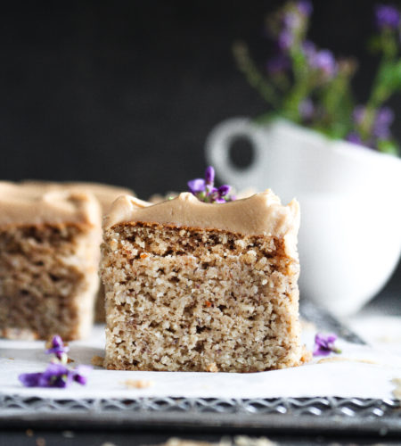 {Sugar Free} Maple Pecan Banana Bread with Salted Caramel Espresso “Cream Cheese” Frosting