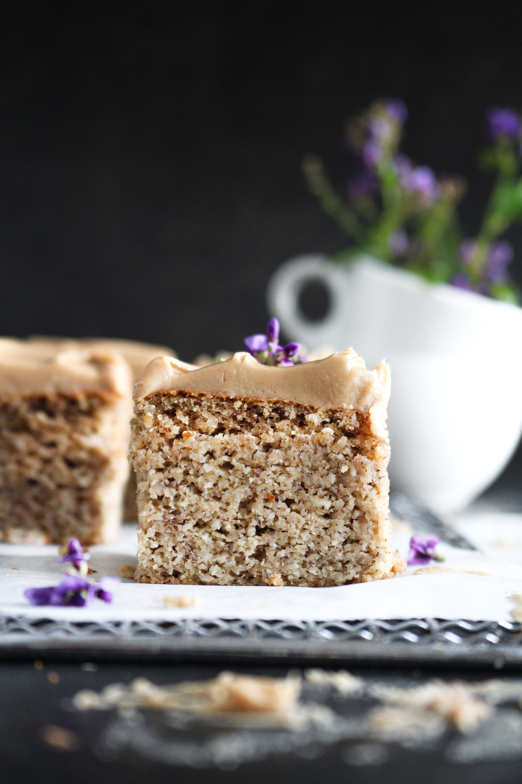 {Sugar Free} Maple Pecan Banana Bread with Salted Caramel Espresso “Cream Cheese” Frosting