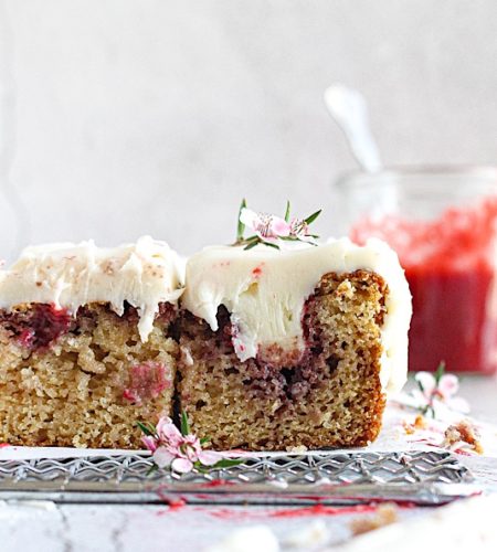{Low Carb – Sugar Free} Swirled Strawberry Cream Sheet Cake
