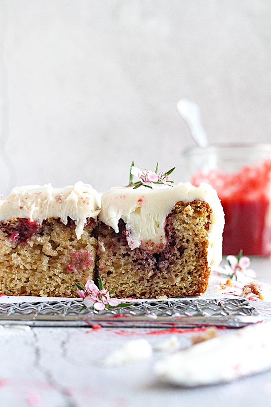 {Low Carb – Sugar Free} Swirled Strawberry Cream Sheet Cake